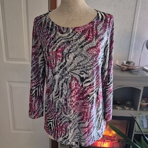 Rebecca Malone Pink and Black Patterned Blouse